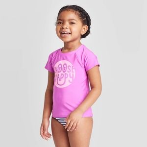NWT - Cat & Jack "Choose Happy" two piece swimsuit rashguard, Girls 12m